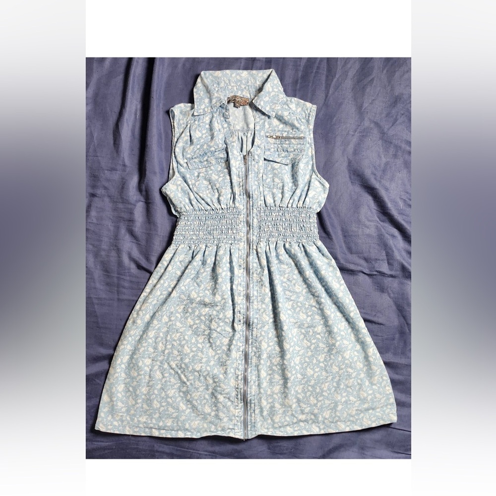 J Gee Blue Paisley Zip Front Dress with Pockets